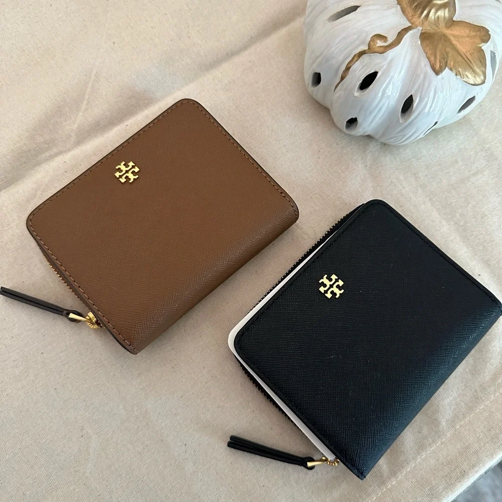 New Tory Burch Emerson leather zip around wallet